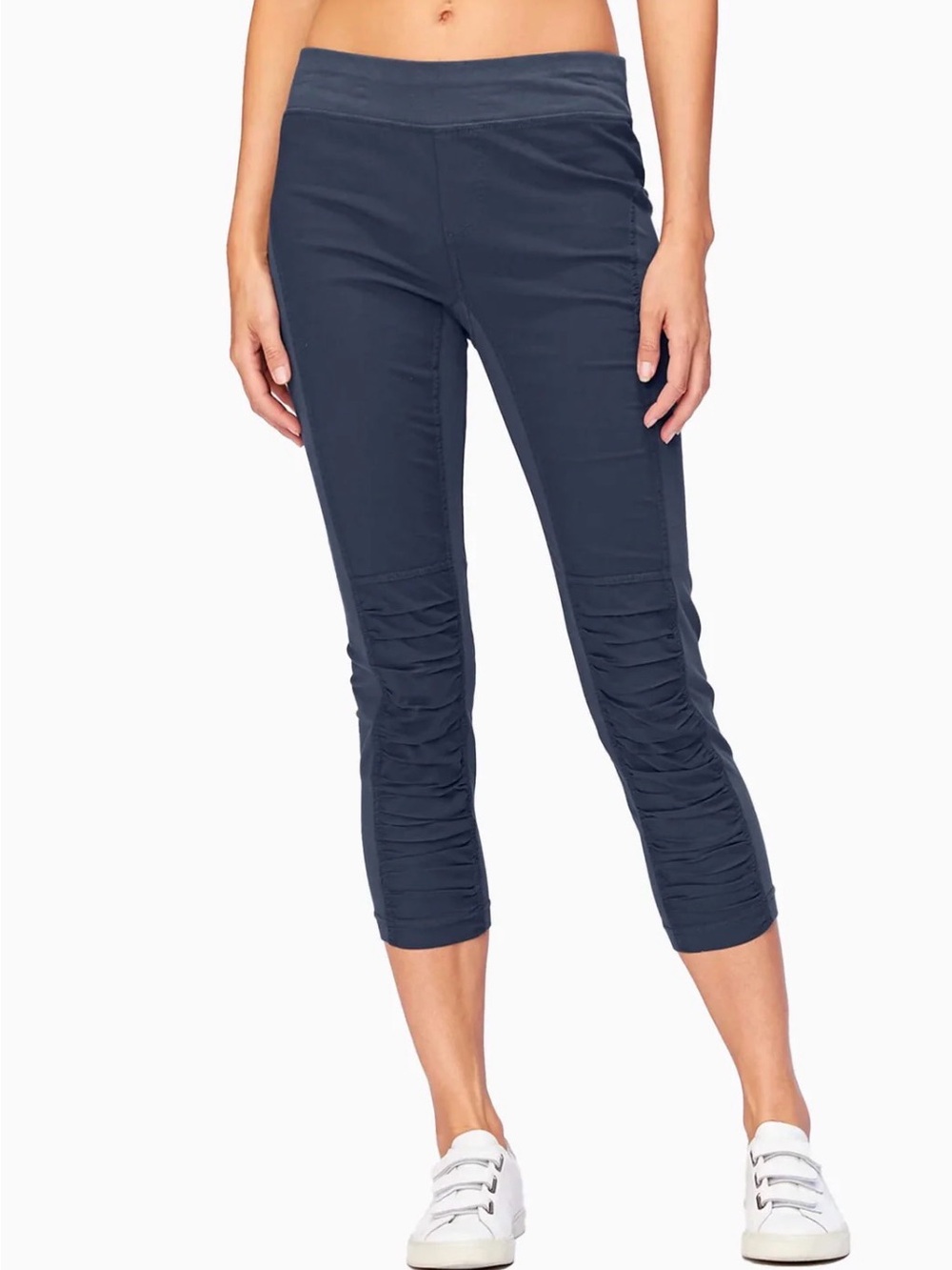 Wearables XCVI Jetter Cropped Leggings Pants L Navy Ruched Stretch Lightweight
